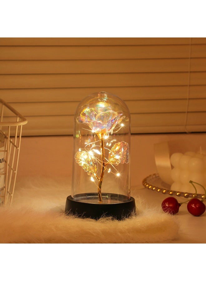 مصباح زجاجي مبتكر على شكل وردة، مصباح على شكل زهرة، ضوء ليلي، قبة زجاجية مضيئة على شكل سماء مرصعة بالنجوم وزهرة محفوظة، هدية عيد ميلاد للأمهات والزوجات. - Image 1