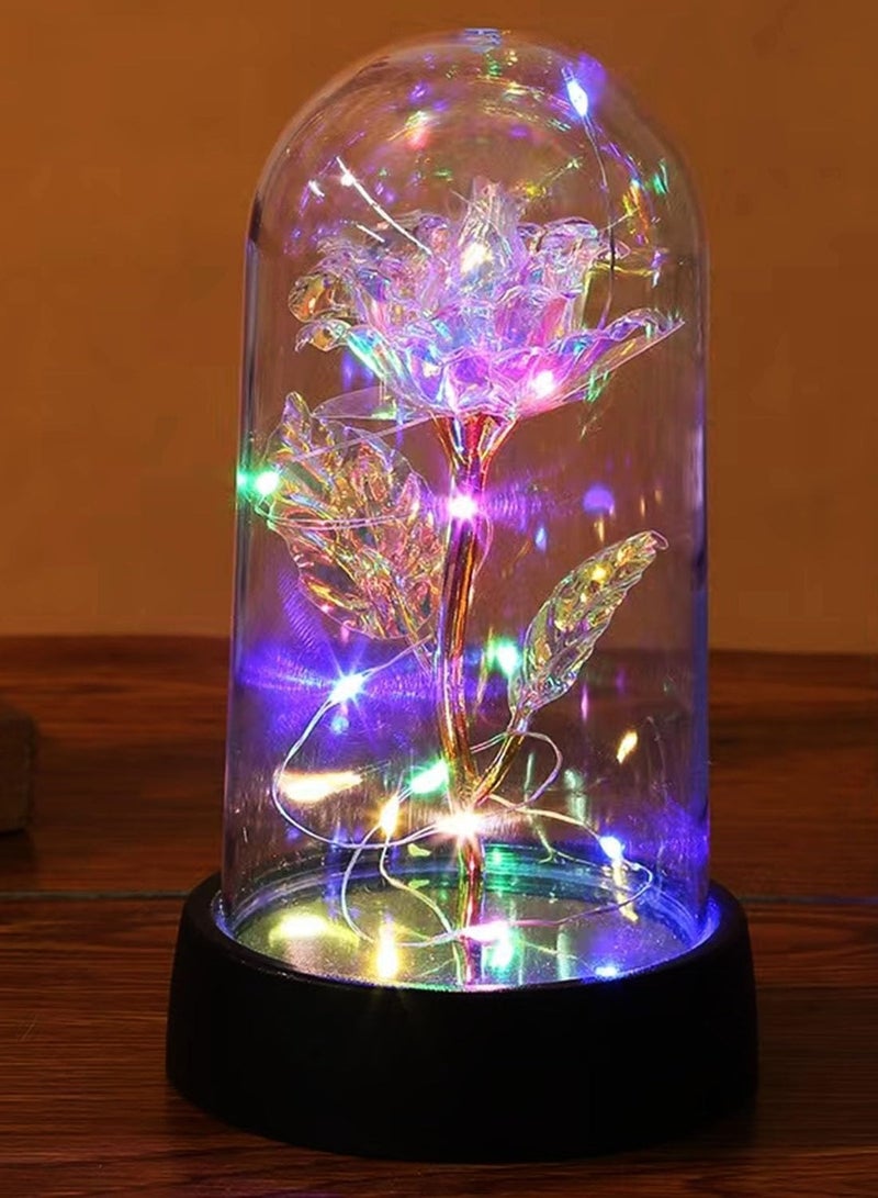 مصباح زجاجي مبتكر على شكل وردة، مصباح على شكل زهرة، ضوء ليلي، قبة زجاجية مضيئة على شكل سماء مرصعة بالنجوم وزهرة محفوظة، هدية عيد ميلاد للأمهات والزوجات. - Image 3