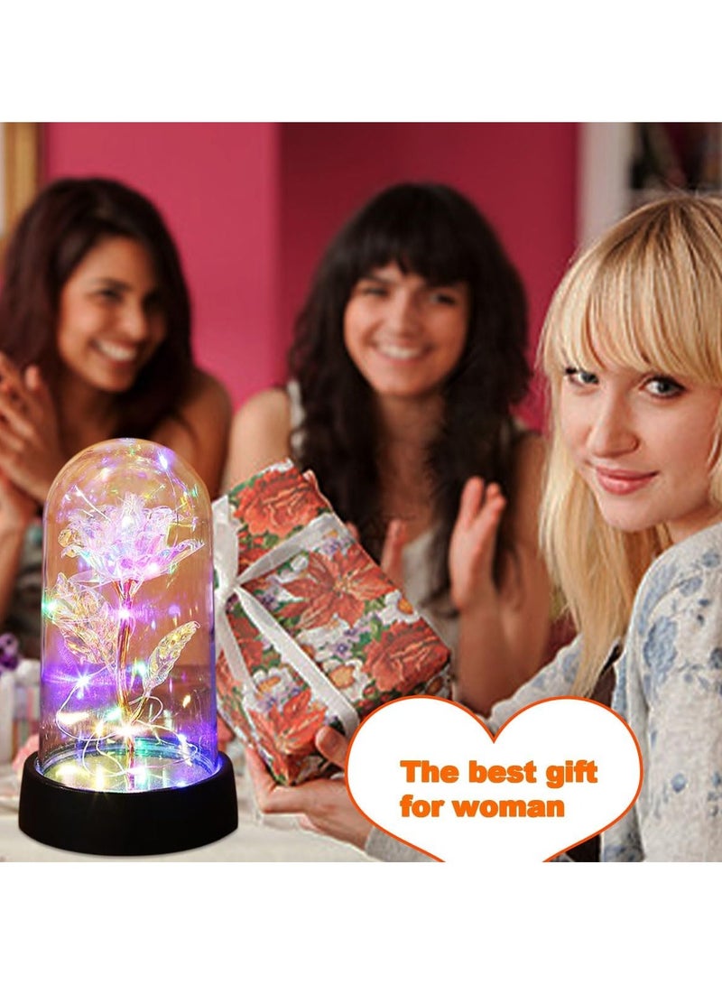 مصباح زجاجي مبتكر على شكل وردة، مصباح على شكل زهرة، ضوء ليلي، قبة زجاجية مضيئة على شكل سماء مرصعة بالنجوم وزهرة محفوظة، هدية عيد ميلاد للأمهات والزوجات. - Image 5