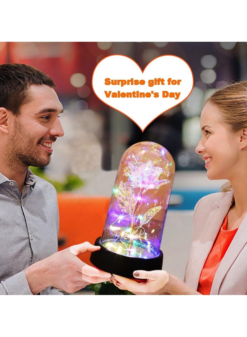 مصباح زجاجي مبتكر على شكل وردة، مصباح على شكل زهرة، ضوء ليلي، قبة زجاجية مضيئة على شكل سماء مرصعة بالنجوم وزهرة محفوظة، هدية عيد ميلاد للأمهات والزوجات. - Image 4