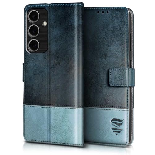 FLIPPED Vegan Leather Flip Case Back Cover for Samsung Galaxy S24 FE 5G (Flexible, Shock Proof | Hand Stitched Leather Finish | Card Pockets Wallet & Stand | Blue with Aquamarine) - Image 3