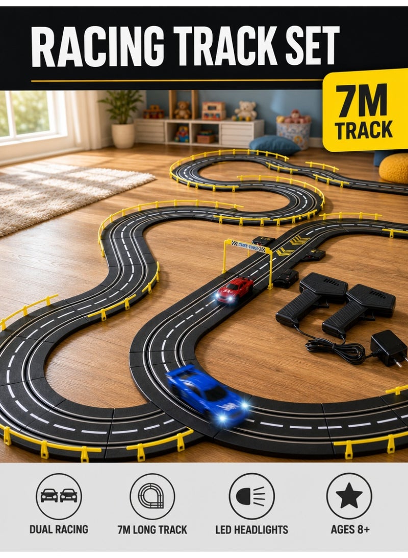 7m Track Racing Toy, Electric Remote-Control Track Toy, High-Speed Electric Dual-Track Set, Large Dual-Track Set for Kids (Ages 8–10 Boys), Includes Remote Control and 2 Cars (Comes with a Screwdriver and 10 Carbon Brushes) - Image 1