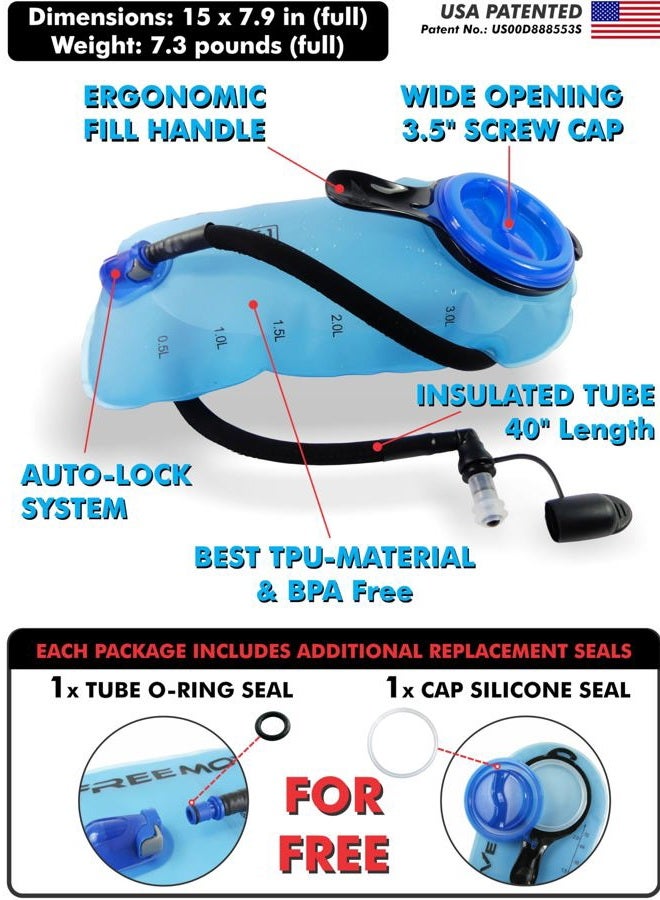 FREEMOVE 3L Water Bladder and Cooler Bag >Keeps Drink Cool & Protects Hydration Bladder< Leak Proof Hydration Pack, Tasteless & BPA Free, Premium TPU Material, Quick Release Insulated Tube with Shut Off Valve - Image 2