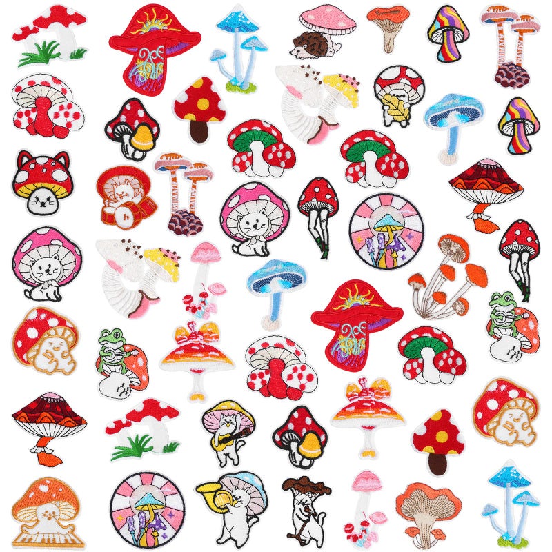 Ferraycle 48 Pcs Mushroom Patches Iron on for Clothing Mini Mushroom Stickers Nature Patches Suitable for Clothes Dress Hat Pants Shoes Curtain DIY Embroidery Applique Sewing