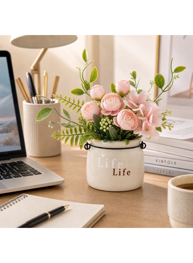15cm Small Artificial Flower in Ceramic Pot, Faux Table Decor for Desk, Shelf and Home - Image 3