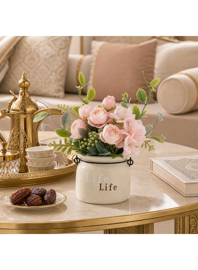 15cm Small Artificial Flower in Ceramic Pot, Faux Table Decor for Desk, Shelf and Home - Image 2