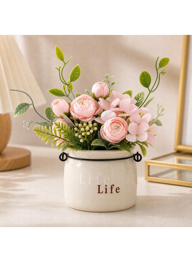 15cm Small Artificial Flower in Ceramic Pot, Faux Table Decor for Desk, Shelf and Home - Image 1