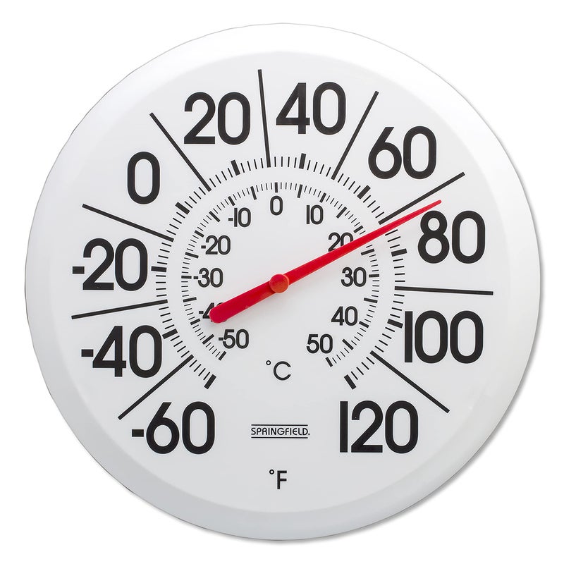 Springfield Springfield Indoor Outdoor Big and Bold Thermometer with Mounting Bracket Easy to Read Numbers for Patio Pool and Indoor Areas 1325Inch White