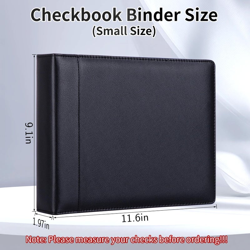 Antner 3 Ring Personal Check Binder for 3-on-a-Page End-Stub Deskbook & Personal 3 Holes or 9 Holes Small Size Checks, PU Leather Check Holder Checkbook Binder Cover with Zipper Pouch, Black - Image 2