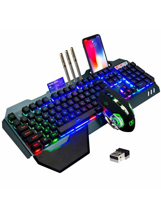 LexonElec Wireless Gaming Keyboard and MouseRainbow Backlit Rechargeable Keyboard Mouse with 3800mAh Battery Metal PanelRemovable Hand Rest Mechanical Feel Keyboard and 7 Color Gaming Mute Mouse for PC Gamers - Image 1
