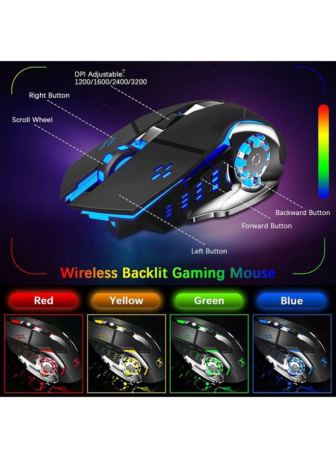 LexonElec Wireless Gaming Keyboard and MouseRainbow Backlit Rechargeable Keyboard Mouse with 3800mAh Battery Metal PanelRemovable Hand Rest Mechanical Feel Keyboard and 7 Color Gaming Mute Mouse for PC Gamers - Image 4
