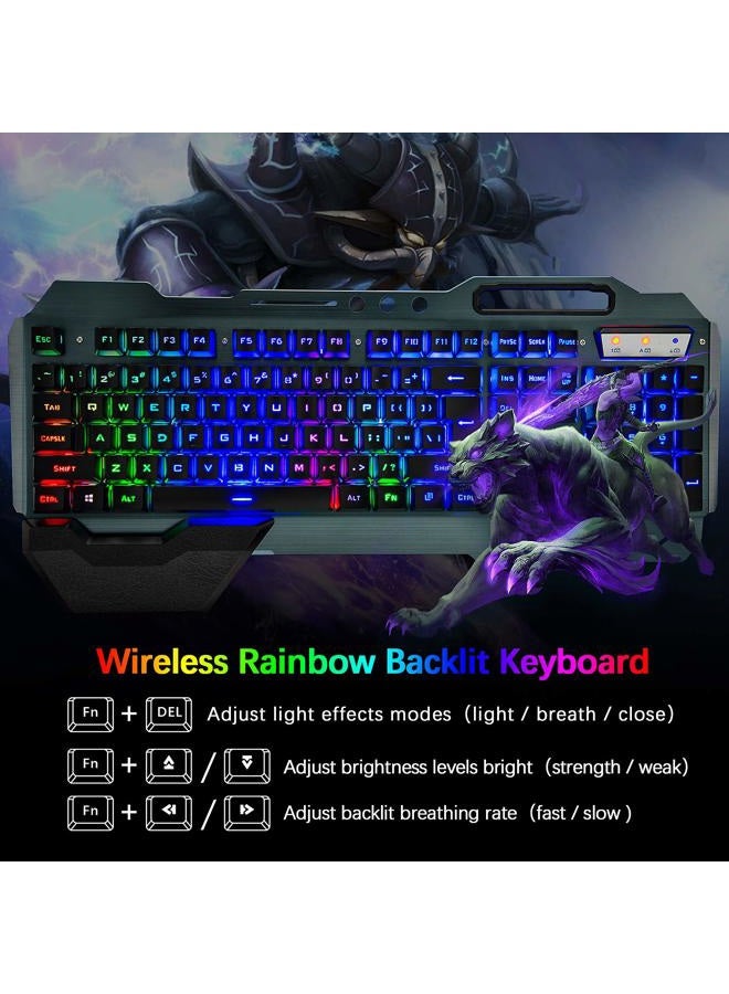 LexonElec Wireless Gaming Keyboard and MouseRainbow Backlit Rechargeable Keyboard Mouse with 3800mAh Battery Metal PanelRemovable Hand Rest Mechanical Feel Keyboard and 7 Color Gaming Mute Mouse for PC Gamers - Image 2
