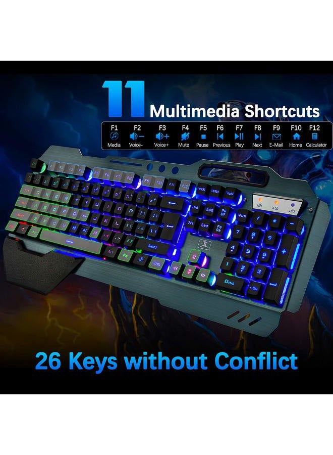 LexonElec Wireless Gaming Keyboard and MouseRainbow Backlit Rechargeable Keyboard Mouse with 3800mAh Battery Metal PanelRemovable Hand Rest Mechanical Feel Keyboard and 7 Color Gaming Mute Mouse for PC Gamers - Image 3