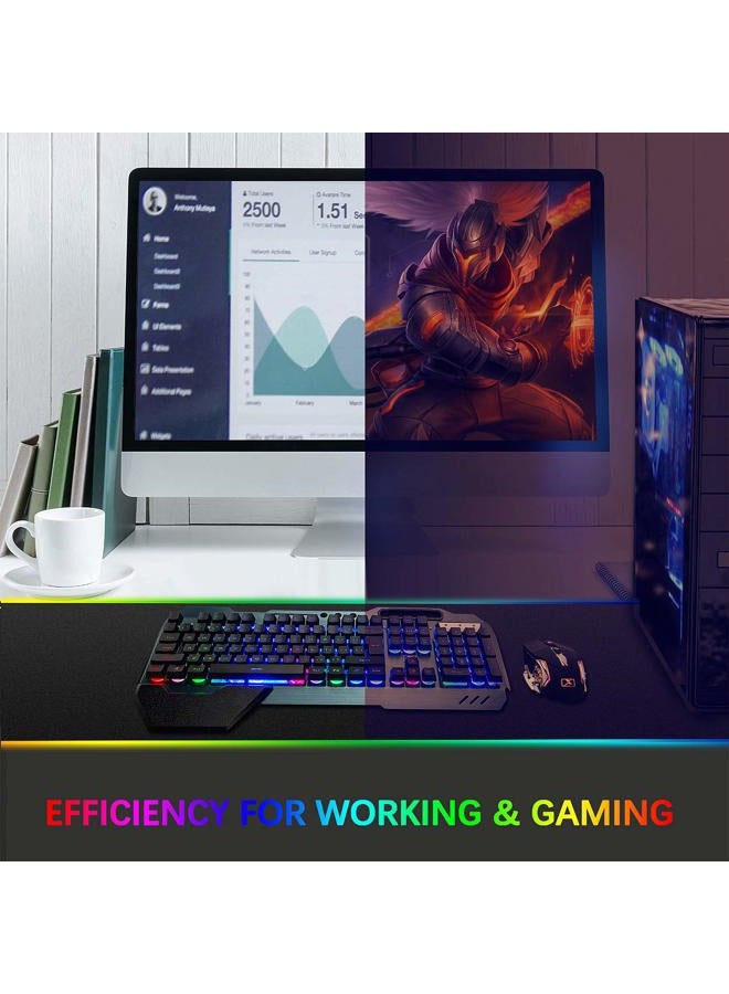 LexonElec Wireless Gaming Keyboard and MouseRainbow Backlit Rechargeable Keyboard Mouse with 3800mAh Battery Metal PanelRemovable Hand Rest Mechanical Feel Keyboard and 7 Color Gaming Mute Mouse for PC Gamers - Image 5