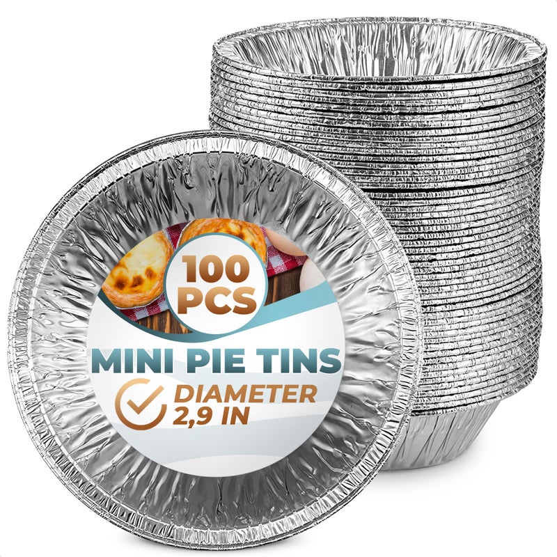 Silver Aluminum Foil Tart Pan  100Pcs Disposable Mini Pie Tins Round Pan for Cake Pie Tin Foil Pans Tin 29 inch Liners Aluminum Pans Disposable Mini Tart Pan Mini Cheesecake Pans for Baking