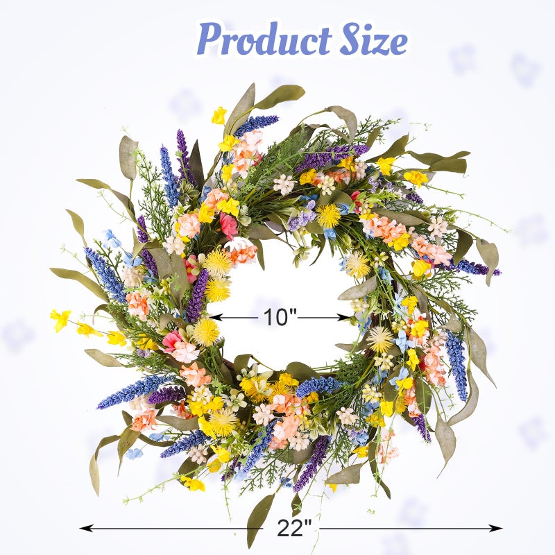 Montekin 22" Colorful Wildflower Spring Summer Wreath with Green Leaves, Floral Artificial Wreath for Front Door Home Wall Wedding Farmhouse Holiday Outdoor Indoor DÃ©cor (Yellow) - Image 5