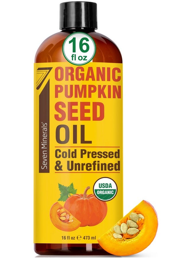 Seven Minerals NEW Pumpkin Seed Oil for Hair Growth, Face, & Body - Big 16oz Bottle - USDA Organic, Cold-Pressed, & Hexane Free - Lightweight, Non-Greasy, & Deeply Moisturizing for Scalp, Skin, & Hair  - Image 1