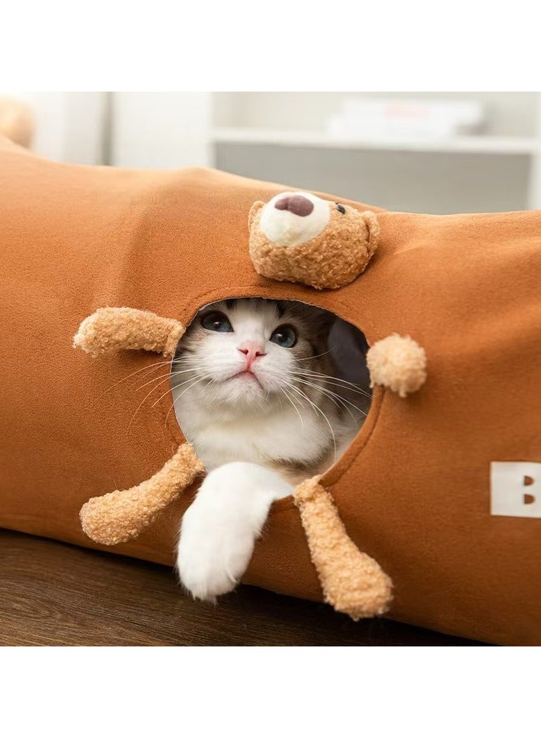 Generic Cat tunnel, cat and dog toys, multiple entry and exit holes, soft eco-leather, cute soft doll, foldable, scratch and bite proof, 25 * 120 cm, gray  - Image 2