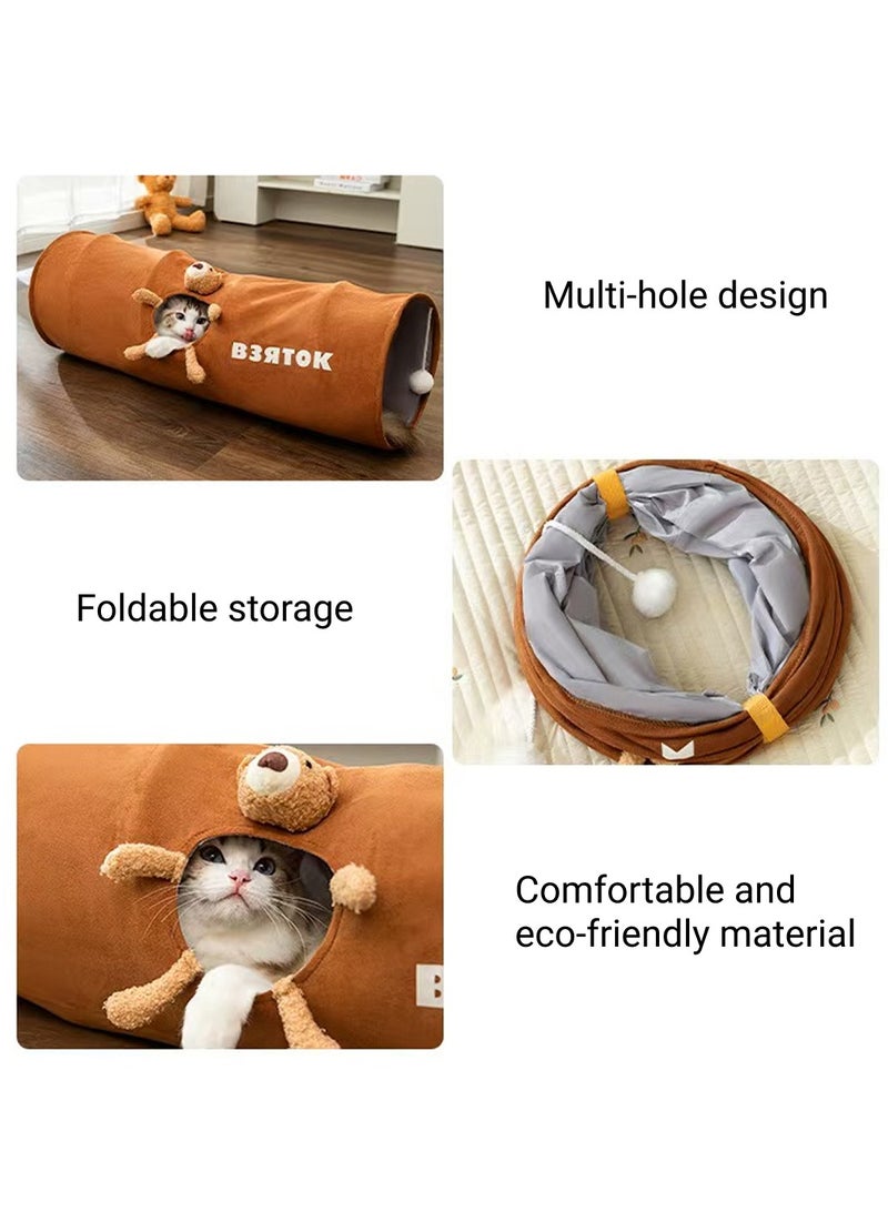 Generic Cat tunnel, cat and dog toys, multiple entry and exit holes, soft eco-leather, cute soft doll, foldable, scratch and bite proof, 25 * 120 cm, gray  - Image 4