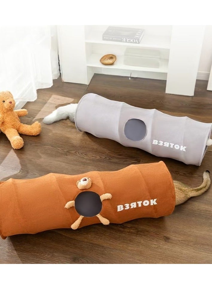 Generic Cat tunnel, cat and dog toys, multiple entry and exit holes, soft eco-leather, cute soft doll, foldable, scratch and bite proof, 25 * 120 cm, gray  - Image 5