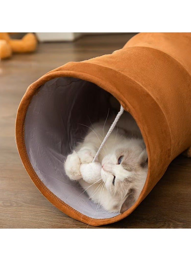 Generic Cat tunnel, cat and dog toys, multiple entry and exit holes, soft eco-leather, cute soft doll, foldable, scratch and bite proof, 25 * 120 cm, gray  - Image 3