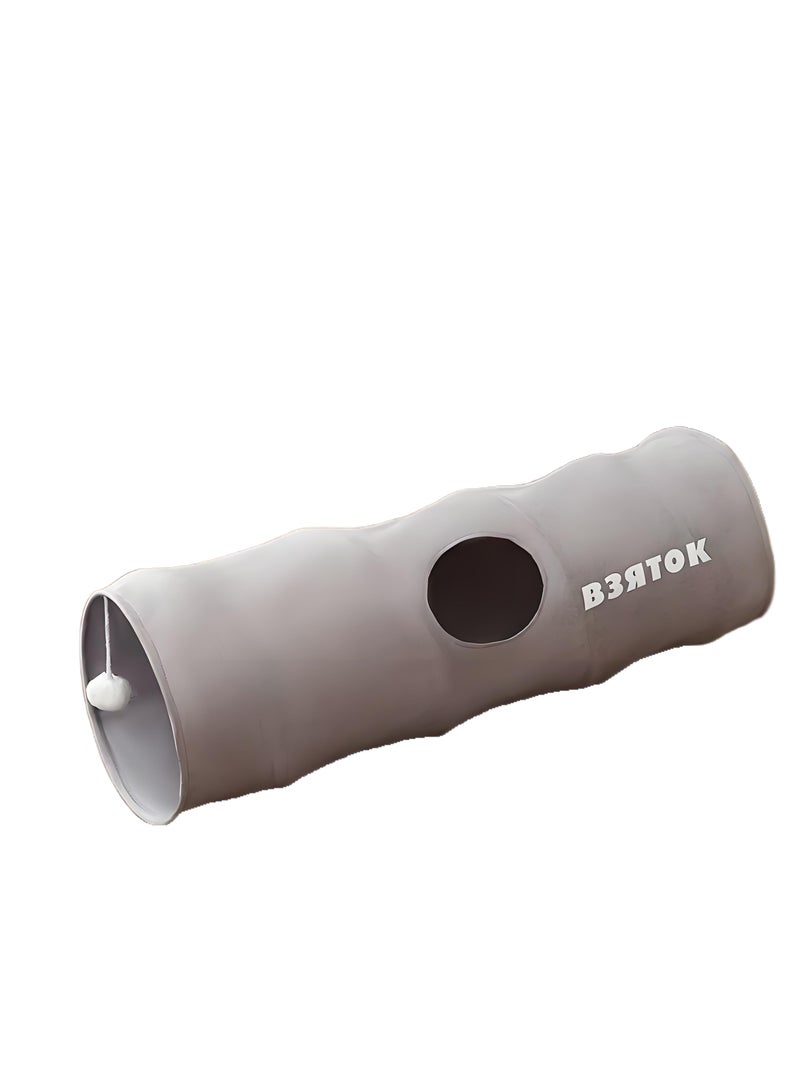 Generic Cat tunnel, cat and dog toys, multiple entry and exit holes, soft eco-leather, cute soft doll, foldable, scratch and bite proof, 25 * 120 cm, gray  - Image 1