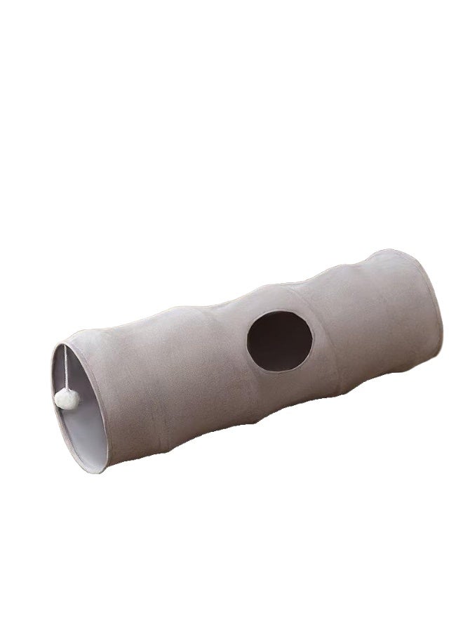 Cat tunnel, cat and dog toys, multiple entry and exit holes, soft eco-leather, cute soft doll, foldable, scratch and bite proof, 25 * 120 cm, gray - Image 1