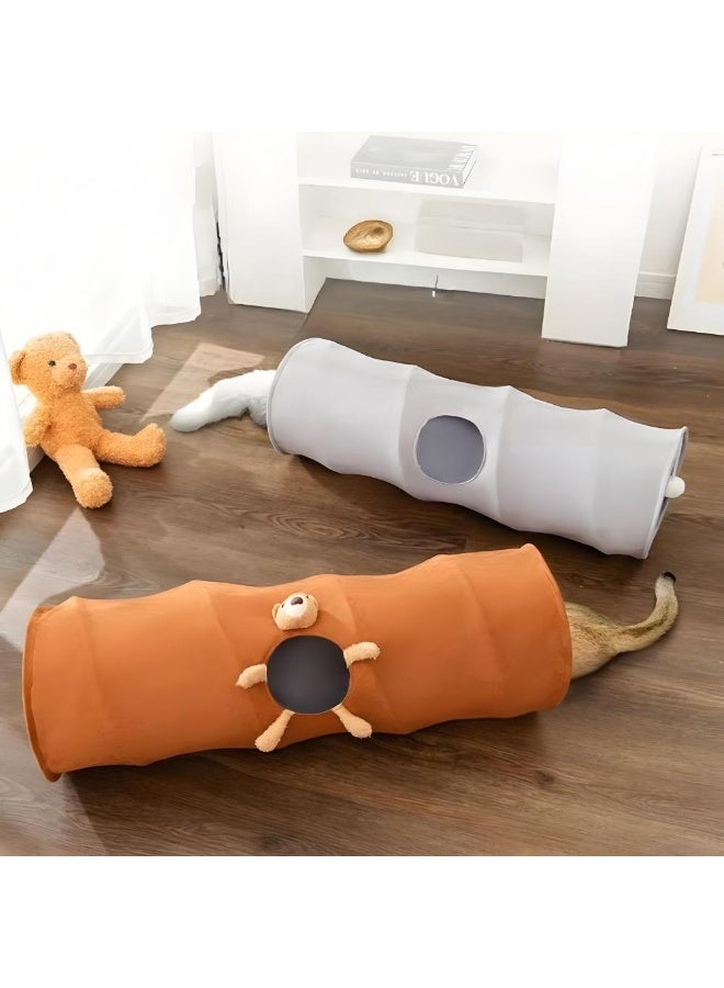 Cat tunnel, cat and dog toys, multiple entry and exit holes, soft eco-leather, cute soft doll, foldable, scratch and bite proof, 25 * 120 cm, gray - Image 5