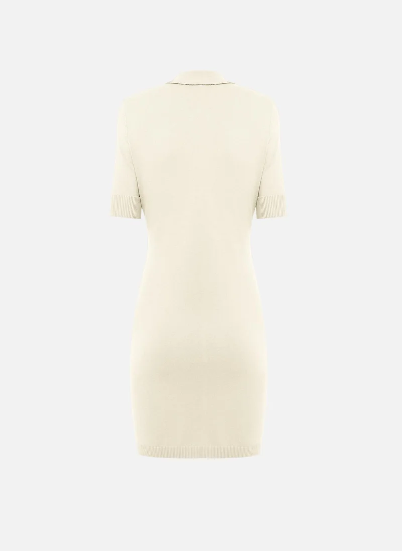 Lichi  Knitted mini dress with triangular collar and ribbed details for Women | Best Price UAE