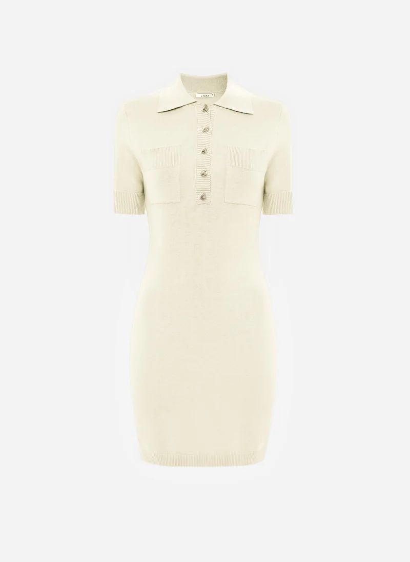 Lichi  Knitted mini dress with triangular collar and ribbed details for Women | Best Price UAE