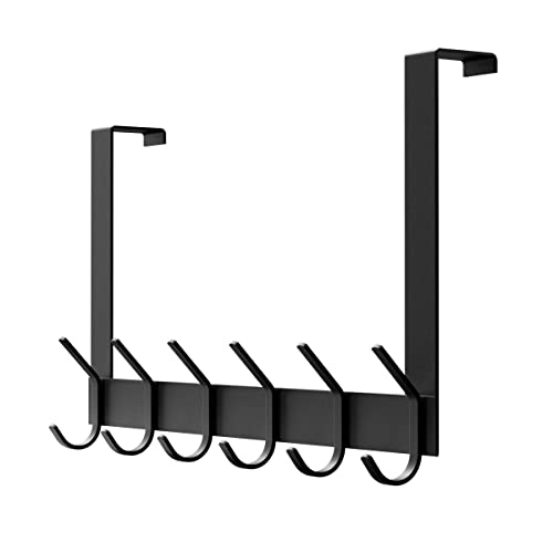 YUMORE Over The Door Hooks, Heavy Duty Over Door Hanger Stainless Steel for Coats Robes, Hanging Towel Rack Back of Bathroom Bedroom Door, Long Arms Easy Reach, Matte Black - Image 1