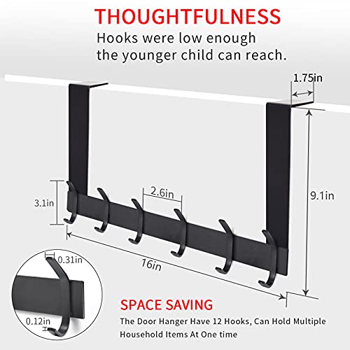 YUMORE Over The Door Hooks, Heavy Duty Over Door Hanger Stainless Steel for Coats Robes, Hanging Towel Rack Back of Bathroom Bedroom Door, Long Arms Easy Reach, Matte Black - Image 2