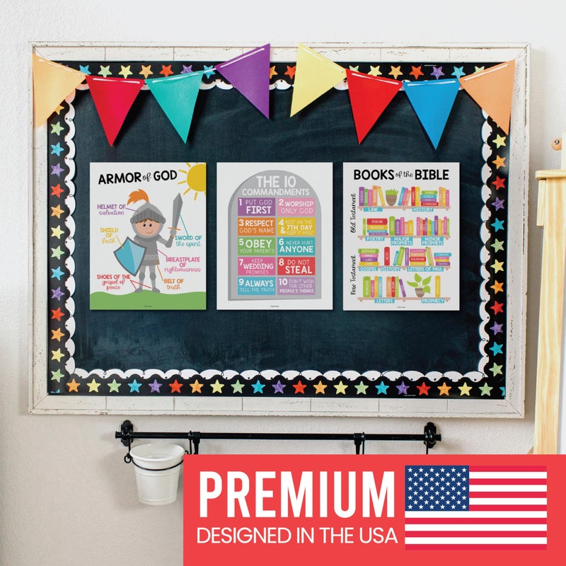 Hadley Designs Sunday School Decorations for Classroom â€“ 9 Bible Posters for Kids, 11x14in Books of the Bible Poster, 10 Commandments, Fruits of the Spirit & More â€“ Rainbow Christian Classroom Decor - Image 3