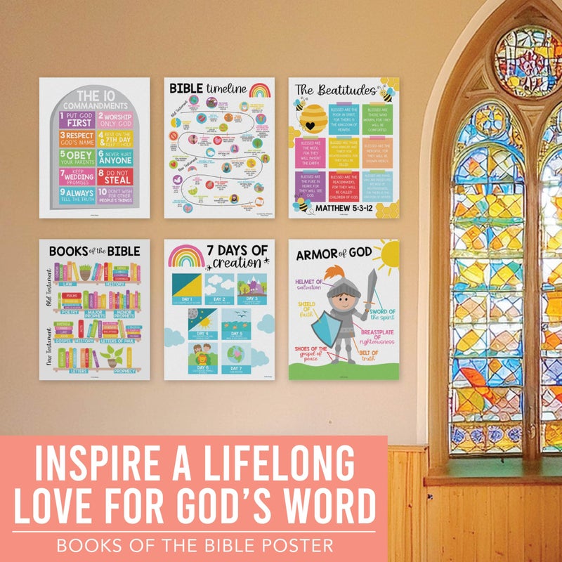 Hadley Designs Sunday School Decorations for Classroom â€“ 9 Bible Posters for Kids, 11x14in Books of the Bible Poster, 10 Commandments, Fruits of the Spirit & More â€“ Rainbow Christian Classroom Decor - Image 5