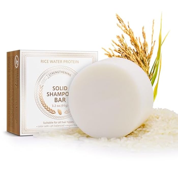 RTBYUE Rice Water Shampoo Bar for Hair Growth and Strengthening, Solid pH-Balanced Soap for Thinning, Weak or Damaged Hair, All Types, 3.2oz - Holiday Gift - Image 1