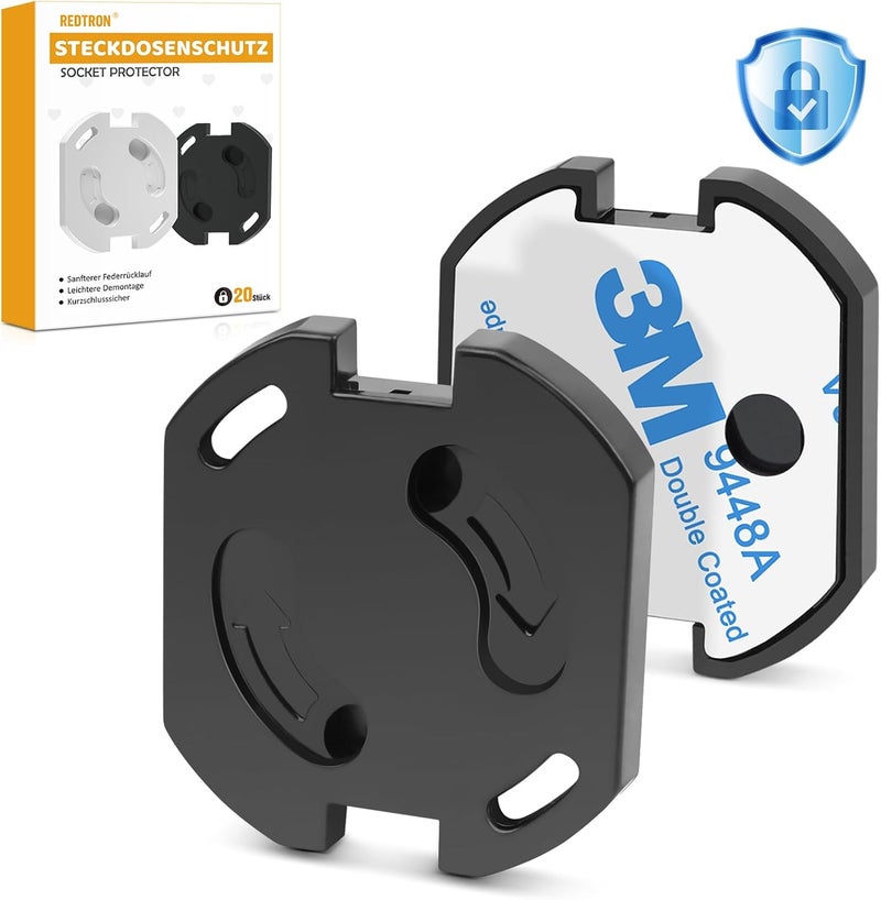 REDTRON Socket Fuse with Twist Mechanism, Pack of 20 Sockets, Child Safety Sockets, Socket Fuses for Babies and Children, Socket Protection, Black - Image 1