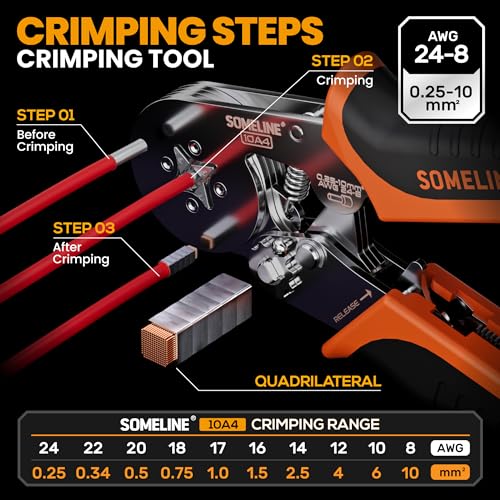 SOMELINE NonInsulated Ferrule Crimping Tool KitSelfAdjusting Crimping Pliers for wire ferrules AWG 248with 9 Sizes NonInsulated Wire FerrulesSquare Crimping Pliers Crimp Connector Kit - Image 3