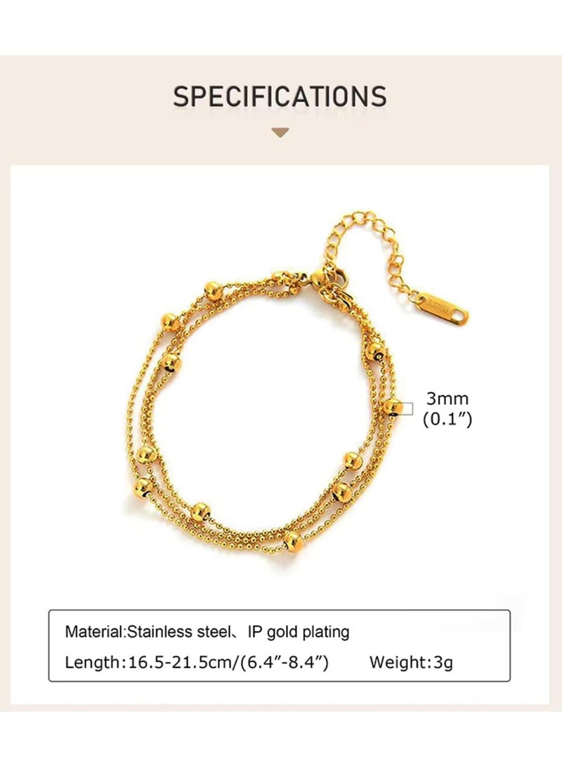 Julia Store 18K Gold Plated Stainless Steel Dainty Boho Beach Adjustable Beaded Satellite Link Waterproof No Tarnish Hypoallergenic Bracelet for Women Jewelry Gift - Image 2