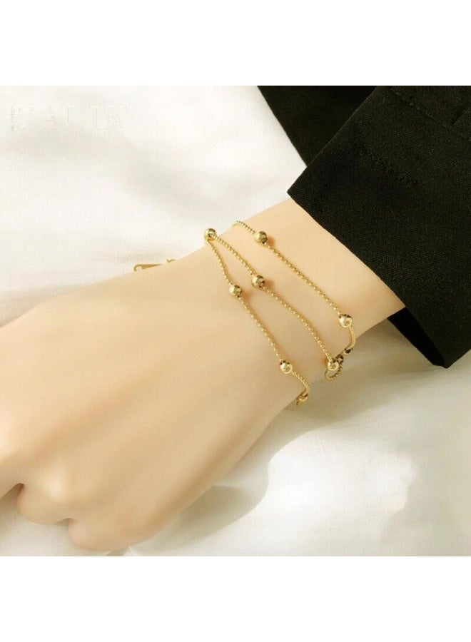 Julia Store 18K Gold Plated Stainless Steel Dainty Boho Beach Adjustable Beaded Satellite Link Waterproof No Tarnish Hypoallergenic Bracelet for Women Jewelry Gift - Image 5