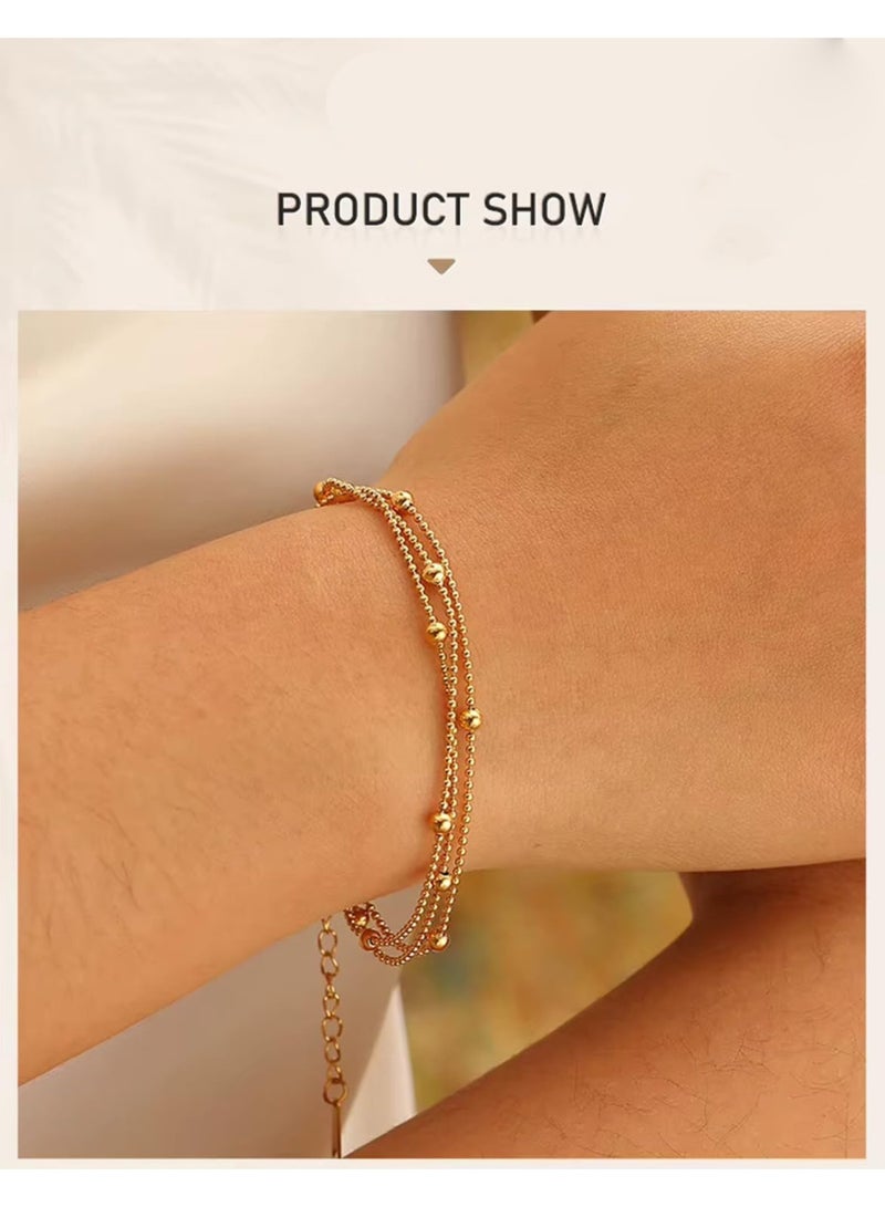 Julia Store 18K Gold Plated Stainless Steel Dainty Boho Beach Adjustable Beaded Satellite Link Waterproof No Tarnish Hypoallergenic Bracelet for Women Jewelry Gift - Image 3