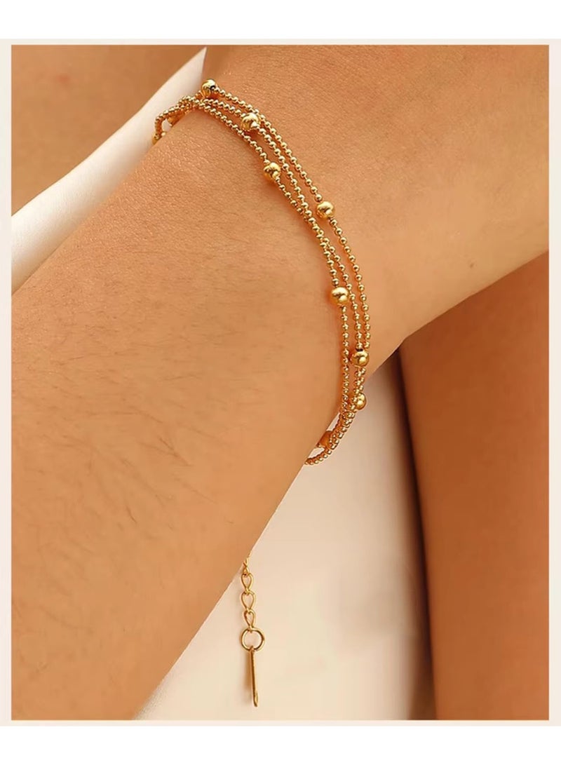 Julia Store 18K Gold Plated Stainless Steel Dainty Boho Beach Adjustable Beaded Satellite Link Waterproof No Tarnish Hypoallergenic Bracelet for Women Jewelry Gift - Image 1