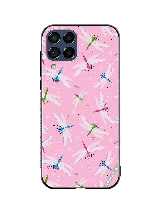 VR CREATIVE Protective Case Cover For Samsung Galaxy M53 Dragonfly And Flowers Pattern On Pink Design Multicolour - Image 1