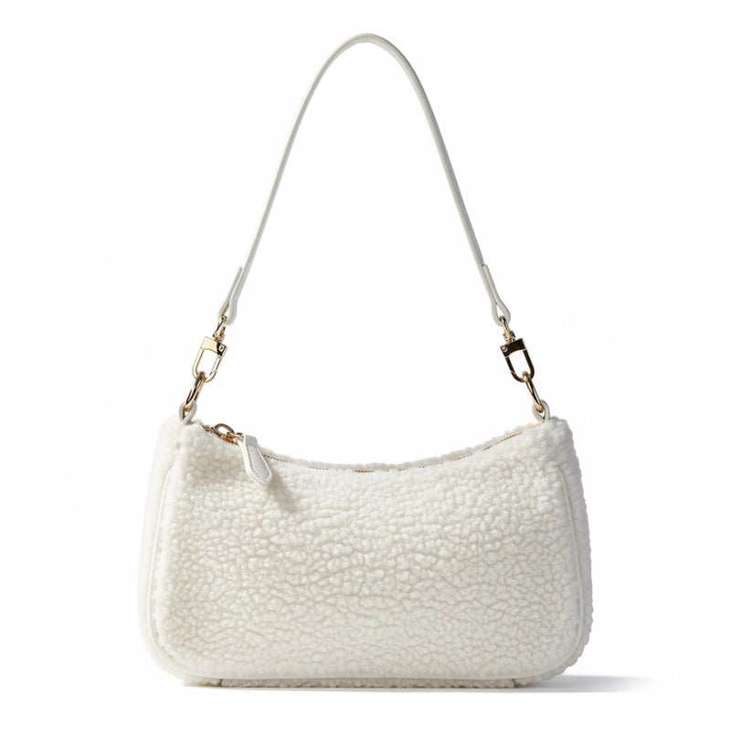 VODIU Sherpa Shoulder Bag for Women, Cute Hobo Purses Mini Clutch Handbag Retro Crossbody Bag with Chain - Image 1