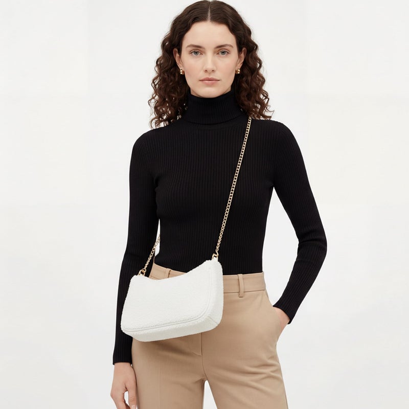 VODIU Sherpa Shoulder Bag for Women, Cute Hobo Purses Mini Clutch Handbag Retro Crossbody Bag with Chain - Image 5