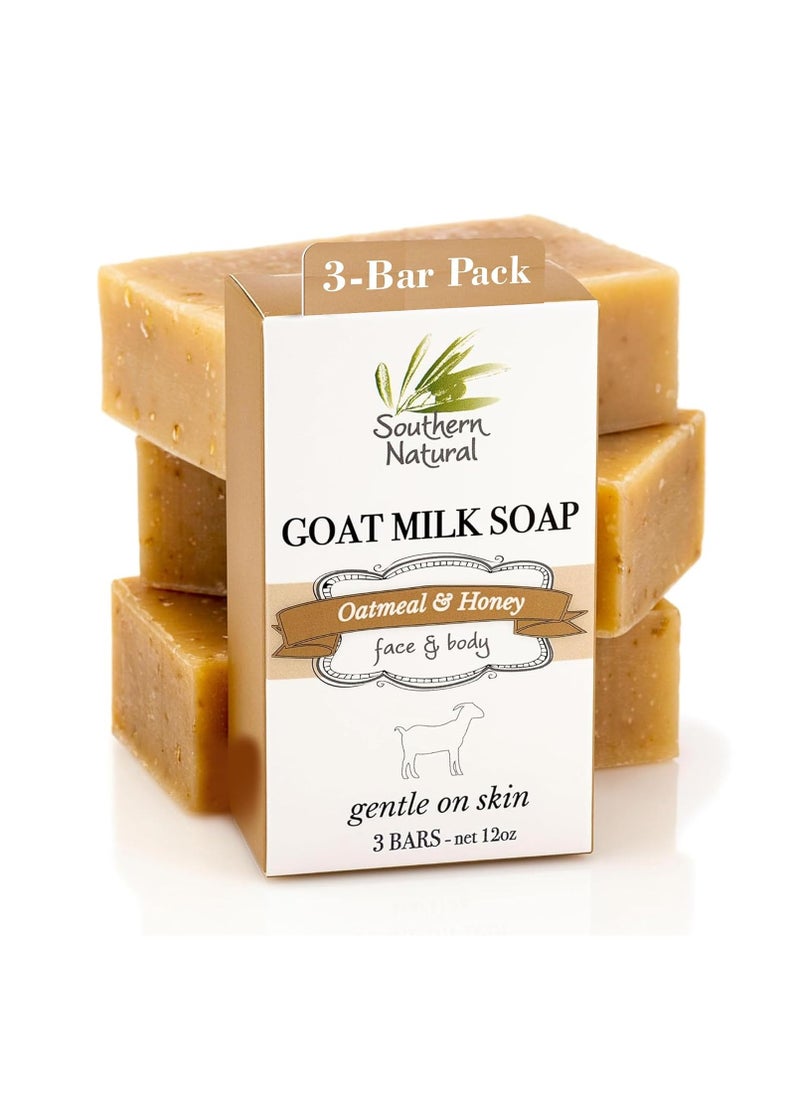 southern natural Oatmeal Soap Bar - 3 Pack - Unscented Goat Milk Soap For Dry, Sensitive Skin. Natural, Handmade Soap For Men, Women Kids & Baby. Fragrance Free (Each Bar 4-4.5 oz)  - Image 1