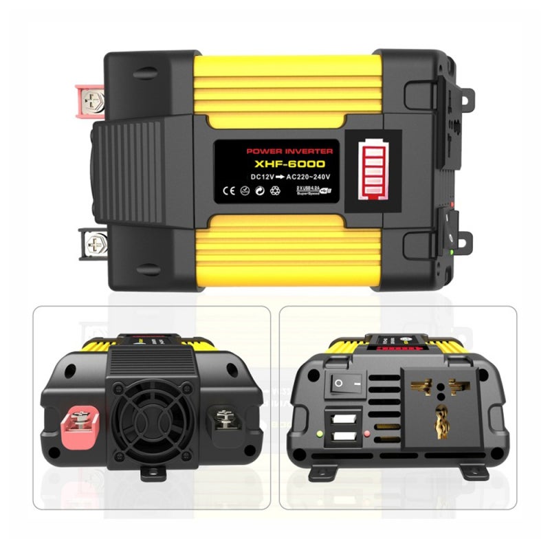 Car Power Inverter 300W DC 12V To AC 110V Yellow - 8 Safety Protections LED Battery Display, 2 Fast USB Ports 1 Universal Socket for Vehicle Camping Emergency Home Use - Image 3