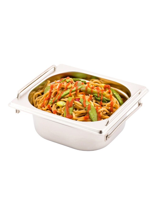 Restaurantware Met Lux 7 Inch x 6.4 Inch x 2.5 Inch Steam Table Pan, 1 One Sixth Hotel Pan - Anti-Jam, Deep, Silver Stainless Steel Table Pan, With Collapsible Handles, For Parties Or Events - Image 2
