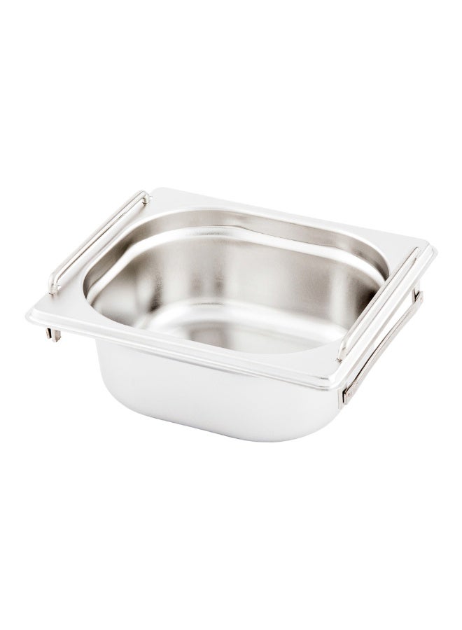 Restaurantware Met Lux 7 Inch x 6.4 Inch x 2.5 Inch Steam Table Pan, 1 One Sixth Hotel Pan - Anti-Jam, Deep, Silver Stainless Steel Table Pan, With Collapsible Handles, For Parties Or Events - Image 1