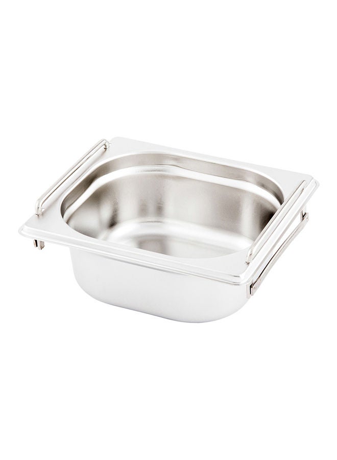 Restaurantware Met Lux 7 Inch x 6.4 Inch x 2.5 Inch Steam Table Pan, 1 One Sixth Hotel Pan - Anti-Jam, Deep, Silver Stainless Steel Table Pan, With Collapsible Handles, For Parties Or Events - Image 4