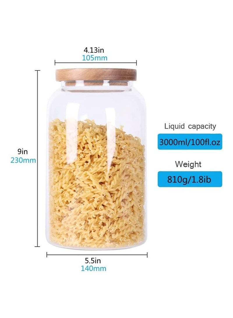 VUCATIN 2PCS 3000ML Airtight Glass Food Containers, Large Capacity Sealed Glass Jar Set with Lid, Wood Cover Coffee Bean Sealed Storage Jar, Kitchen Organizer Containers - Image 3